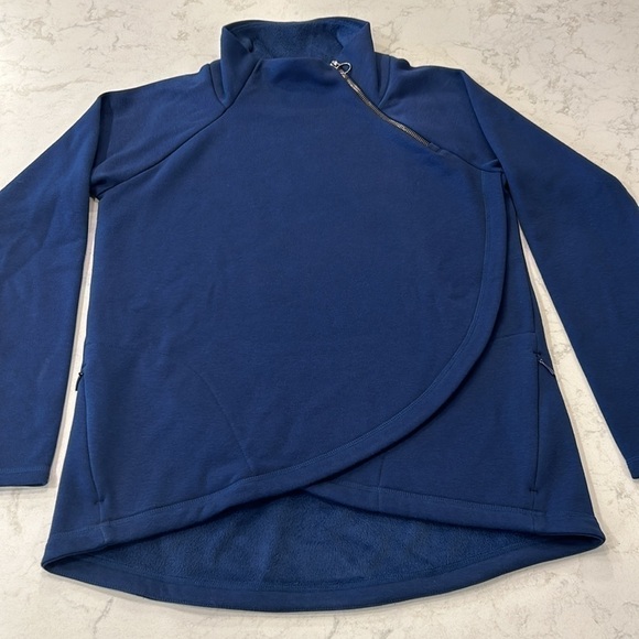 Athleta Cozy Karma Asym Pullover Women’s Medium Navy Blue - Picture 4 of 16